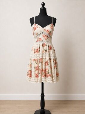 🌸 Altar’d State Floral Lace Trim Mini Dress | Boho Cottagecore | Original Owner